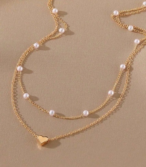 Heart-Shaped Pearl Pendant Necklace Set