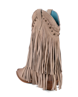 Roan "Setup" Western Fringe Boot in Bone Suede