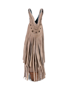 Roan "Setup" Western Fringe Boot in Bone Suede