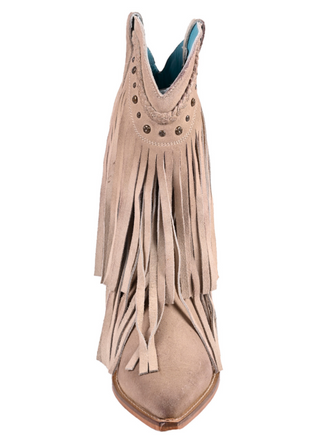 Roan "Setup" Western Fringe Boot in Bone Suede