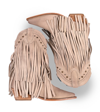 Roan "Setup" Western Fringe Boot in Bone Suede