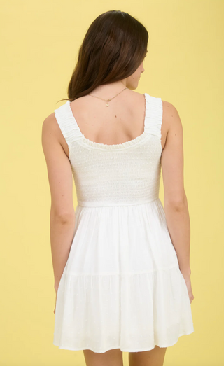 WHITE CLIPDOT BOW DETAIL SMOCKED DRESS Final Sale