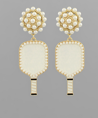 Pickleball Paddle on Studded Pearl Earrings (2 Colors)