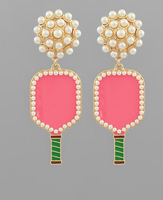 Pickleball Paddle on Studded Pearl Earrings (2 Colors)