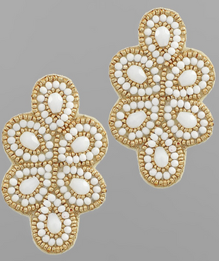 White Beaded Chandelier Earrings
