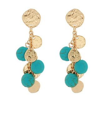 Turquoise Hammered Disk & Stone Earrings