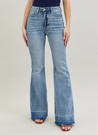 JUDY BLUE HIGH WAIST TUMMY CONTROL RELEASE HEM FLARE