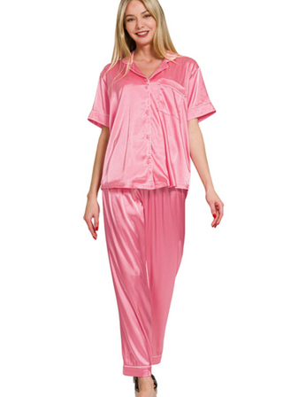 PINK SATIN PAJAMA SET