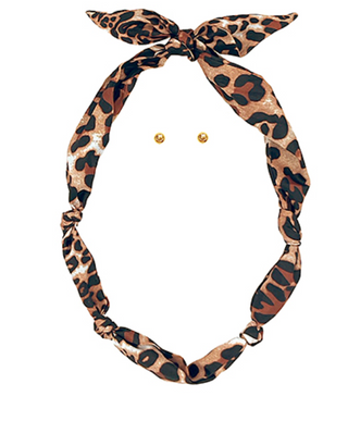 Leopard Printed Scarf Necklace Set