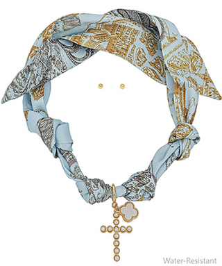 Cross & Clover Charm Scarf Necklace Set (2 Colors)