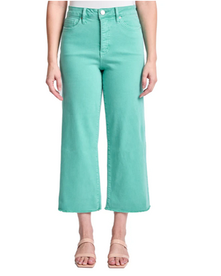 CHLOE ISLAND GREEN HIGH RISE CROPPED WIDE LEG JEANS