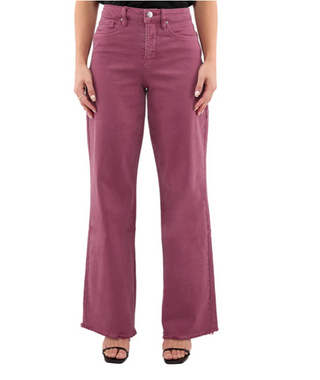 CHLOE MAGENTA HIGH RISE FRAYED WIDE LEG PANTS