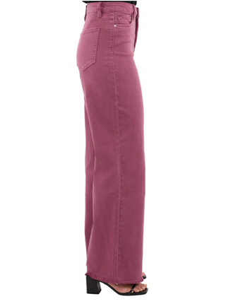 CHLOE MAGENTA HIGH RISE FRAYED WIDE LEG PANTS