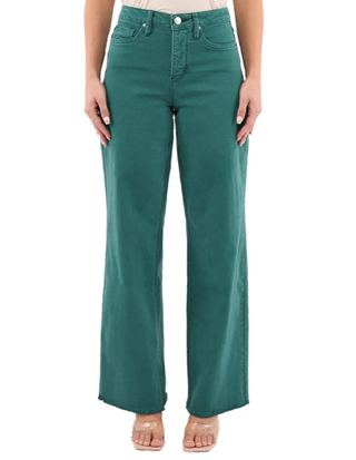 CHLOE BLUE TEAL HIGH RISE FRAYED WIDE LEG PANTS