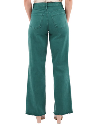 CHLOE BLUE TEAL HIGH RISE FRAYED WIDE LEG PANTS