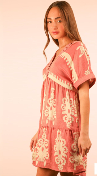 SC Blush Printed V-Neck Woven Mini Dress FINAL SALE