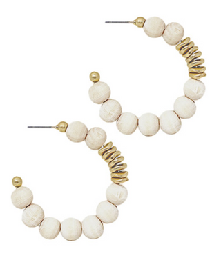 Accent Metal Disc On Wood Bead Hoops (6 Colors)