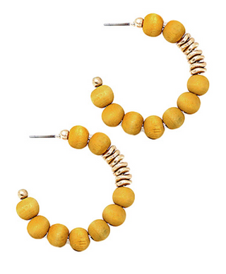 Accent Metal Disc On Wood Bead Hoops (6 Colors)