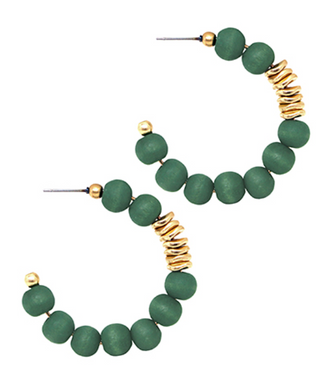 Accent Metal Disc On Wood Bead Hoops (6 Colors)