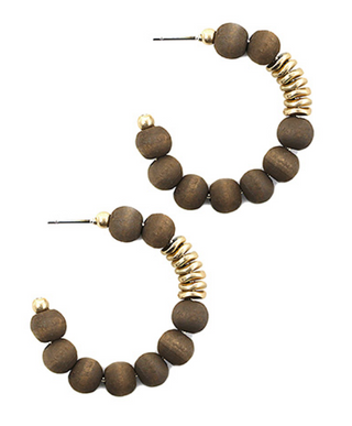 Accent Metal Disc On Wood Bead Hoops (6 Colors)