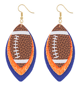 Blue/Orange GAMEDAY: Glitter Football Earrings
