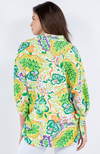 GREEN FLORAL BUTTON SHIRT W/ SLEEVE TIES FINAL SALE