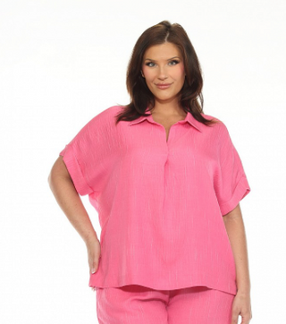 PINK SHORT SLEEVES BLOUSE WITH COLLAR FINAL SALE