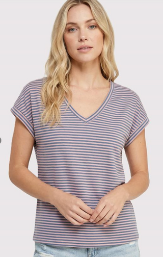 SC Orange/Royal Striped V-Neck Knit Top