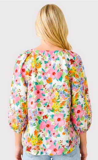 Ivory Y-Split Neck 3/4 Length Sleeve Top Final Sale