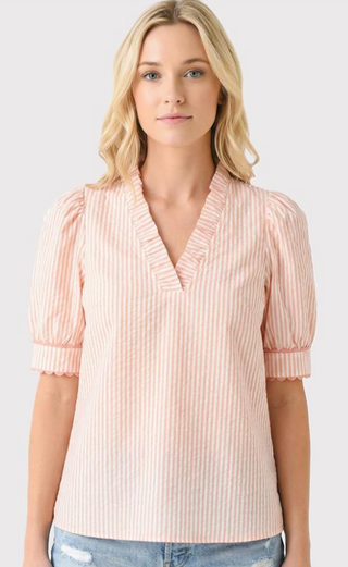 Peach Seersucker Pinstriped Top FINAL SALE