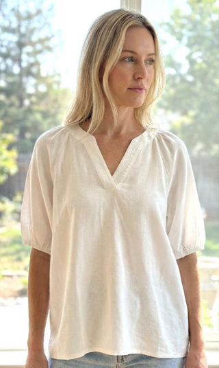 White Split-Neck Linen Top