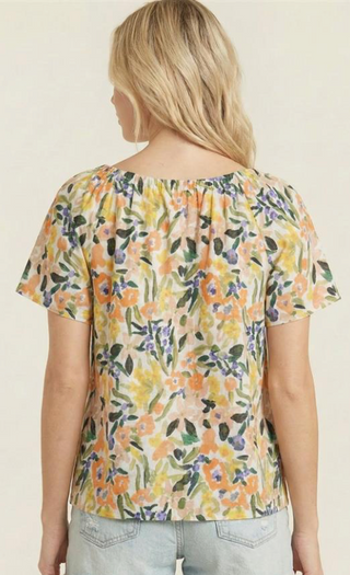 Coral Mix Floral Mock Button Down Top Final Sale
