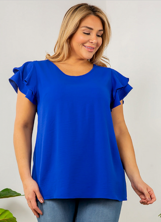 Royal Blue Double Ruffle Sleeve Top