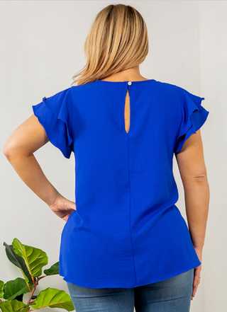 Royal Blue Double Ruffle Sleeve Top
