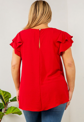 Red Double Ruffle Sleeve Top