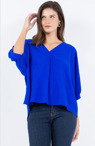 Royal Blue Wide V-Neck Short Sleeve Top
