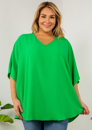 CURVY GREEN V-NECK OVERSIZE TOP FINAL SALE