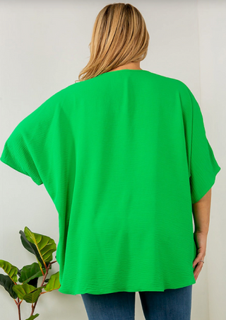 CURVY GREEN V-NECK OVERSIZE TOP FINAL SALE