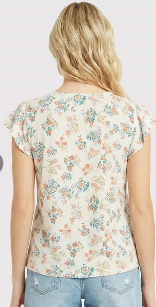 Cream Floral V-Neck Jersey Top Final Sale