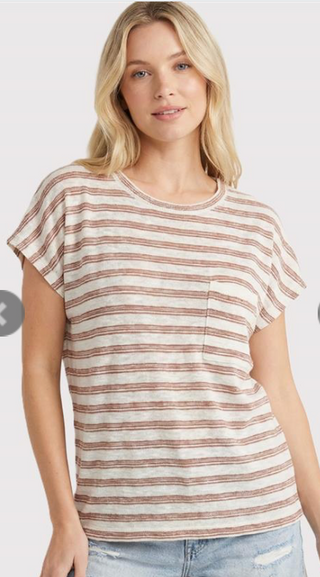 Ivory/Copper Crew Neck Top w/ Chest Pocket