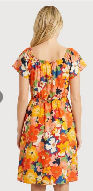 Navy/Yellow Floral Printed V-Neck Dress w/ Pockets FINAL SALE