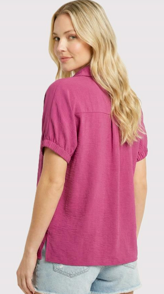 Dark Fuchsia Collared Short Sleeve Top FINAL SALE