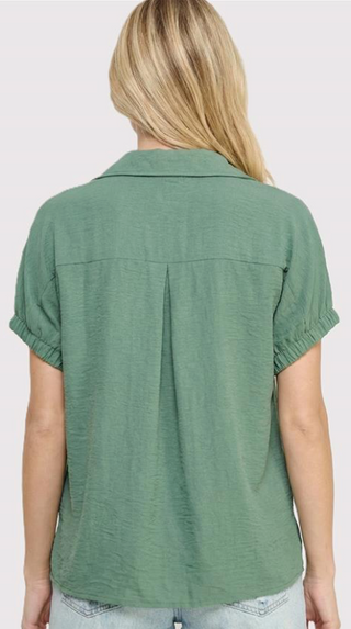 Olive Collared Short Sleeve Top