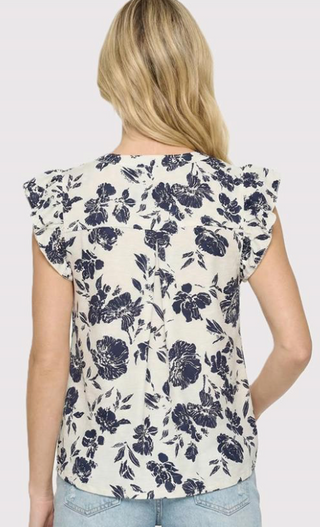 Navy V-Neck Ruffle Sleeve Top FINAL SALE