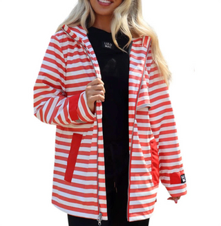 LULU MAC HOODED RAINCOAT DARBY RED/WHITE STRIPE
