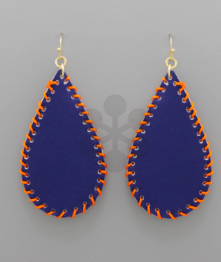 Blue/Orange Gameday Stitch Leather Earrings