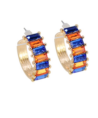 Gameday Baguette Glass Hoops in Orange/Sapphire
