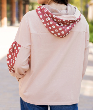 Pale Pink Star Patchwork Drawstring Hoodie