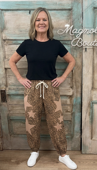 Leopard Star Studded Patch Jogger Pants