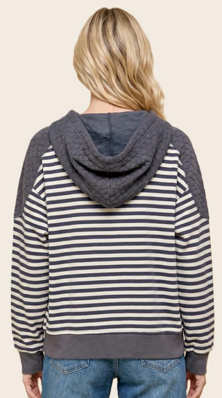 Grey Colorblock Striped Hoodie